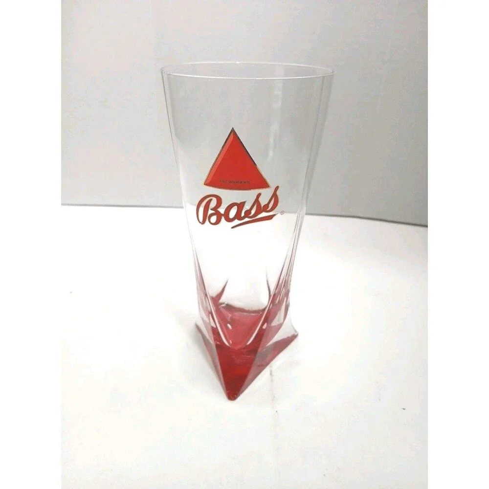 Bass Ale Red Triangle Advertising Beer Glass 16 oz Red Pyramid Base Barware Pub